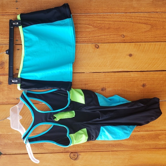 Zero Xposer One Piece Swimsuit + Swim Skirt Coverup Colors Purple Black Teal - Picture 11 of 11